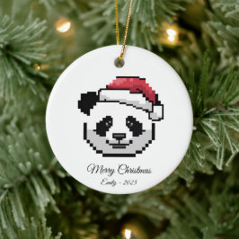 Ornamento De Cerâmica Urso Panda de Pixel Art Fofo com Chapéu de Papai N