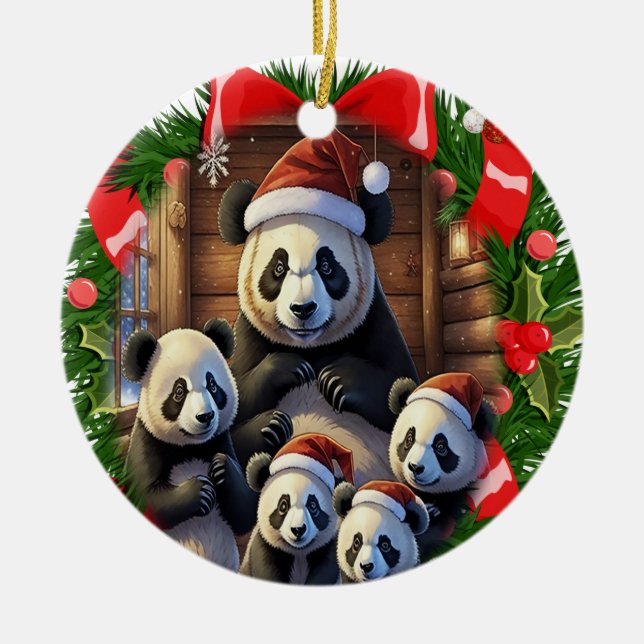 Ornamento De Cerâmica Urso panda natal (Frente)