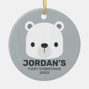 Ornamento De Cerâmica Urso Polar Bonito com Nome Personalizado