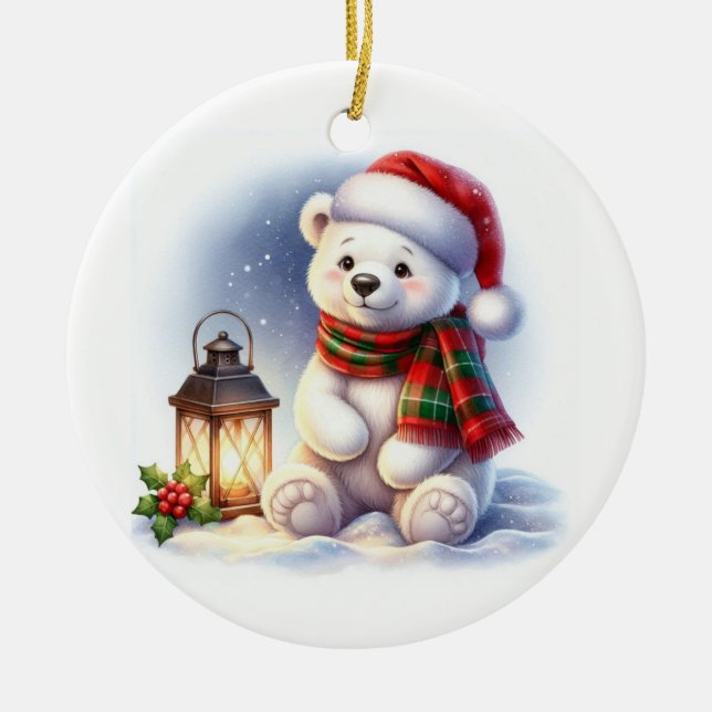 Ornamento De Cerâmica Urso Polar de Natal (Frente)