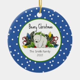 Ornamento De Cerâmica Urso Polar De Natal Entre Pinheiros