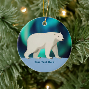 Ornamento De Cerâmica Urso Polar e Luzes do Norte
