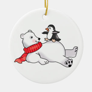 Ornamento De Cerâmica Urso Polar e Pinguim