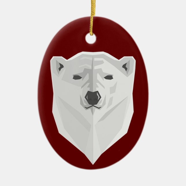 Ornamento De Cerâmica Urso Polar e Vermelho (Frente)
