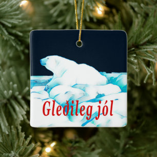 Ornamento De Cerâmica Urso Polar No Gelo - Gleðileg Jól