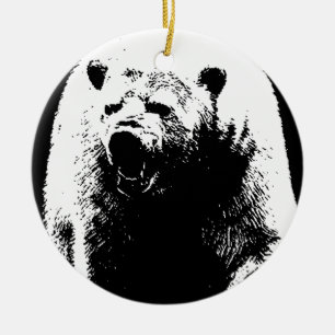 Ornamento De Cerâmica Urso Polar Pop de Arte Preta e Branca