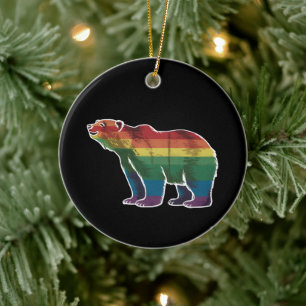 Ornamento De Cerâmica Urso Polar Retrô Arco-Íris Lésbica LGBT Orgulho Ga