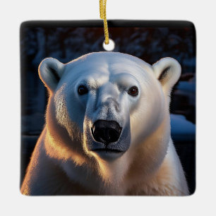 Ornamento De Cerâmica Urso Polar Sob Luz Lua Em Ambiente Natural