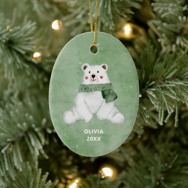 Ornamento De Cerâmica Urso Polar Vestindo o Natal Verde (Árvore)