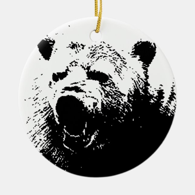 Ornamento De Cerâmica Urso Pop de Arte Preto e Branco (Frente)