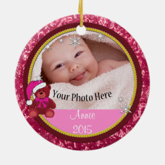 Ornamento De Cerâmica Urso Rosa Teddy Personalizado Natal
