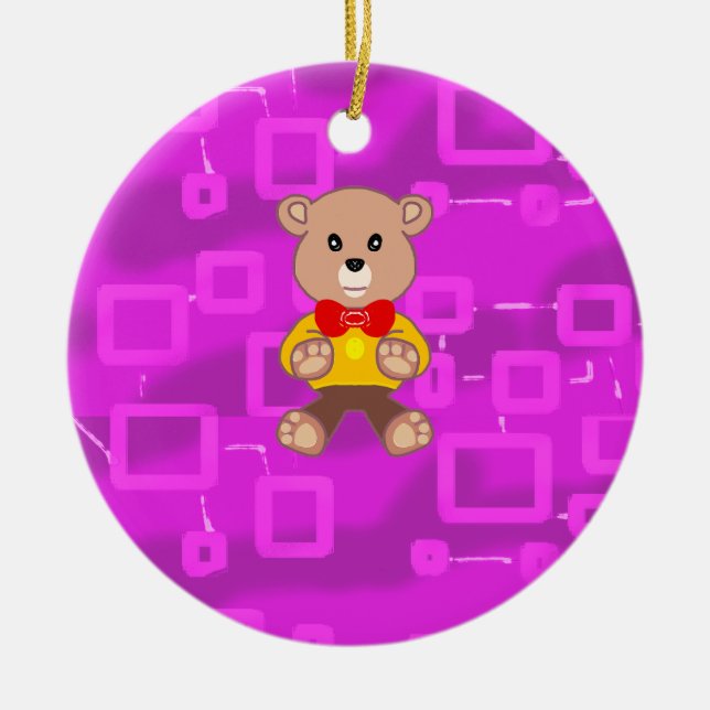 Ornamento De Cerâmica Urso Teddy com Gravata Espaçonave Fofo (Frente)