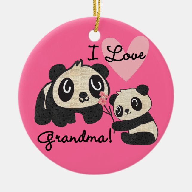 Ornamento De Cerâmica Ursos de panda eu amo a avó (Frente)