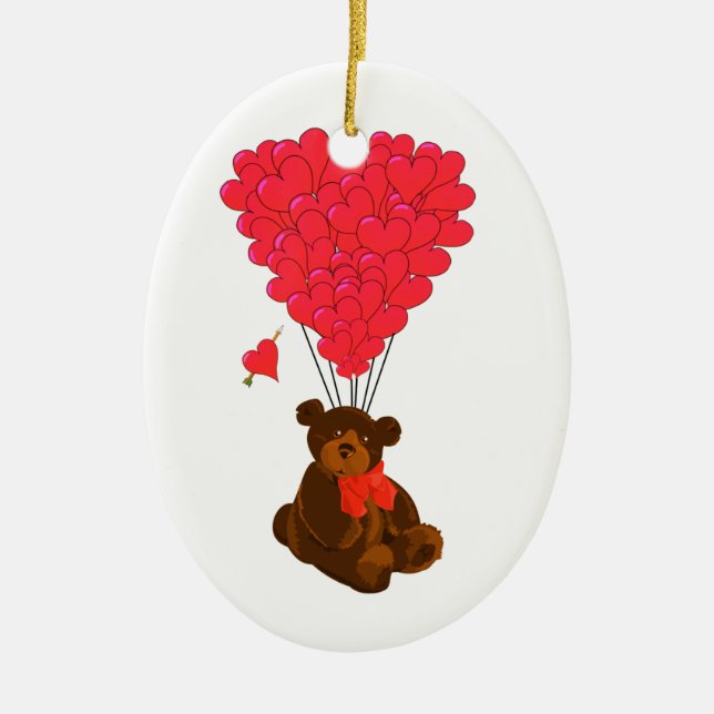 Ornamento De Cerâmica Ursos de pelúcia e balões cardíacos (Frente)