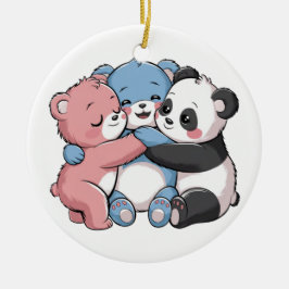 Ornamento De Cerâmica Ursos de Teddy Bonitos com Panda