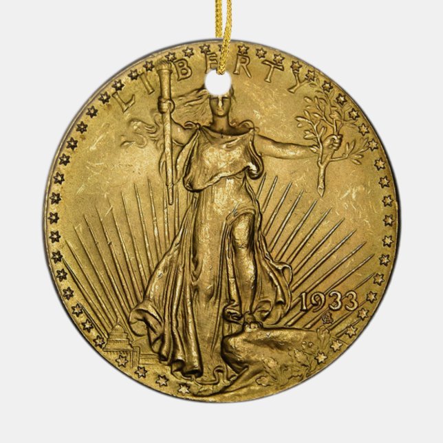 ORNAMENTO DE CERÂMICA US$ 20 PIECE DOURADA (Frente)