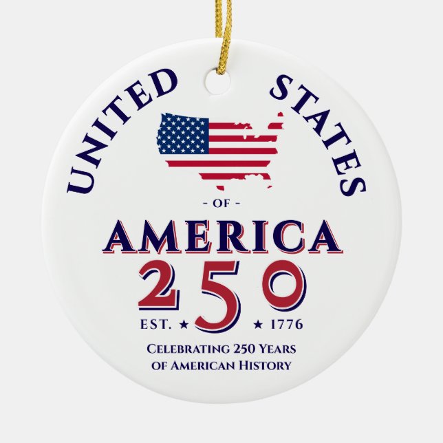 Ornamento De Cerâmica US 250 Patriotic Keepsaokit Gift dos Estados Unido (Frente)