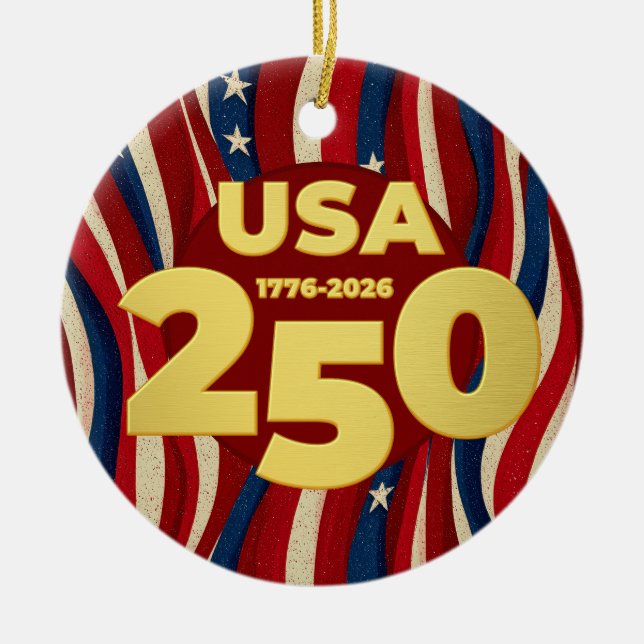 Ornamento De Cerâmica USA 250 Years American Flag July 4th 2026 (Frente)
