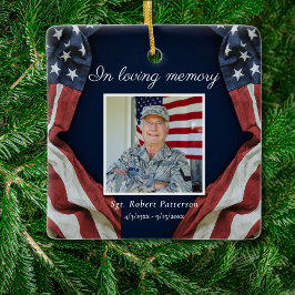Ornamento De Cerâmica USA American Flag In Loving Memory Photo Memorial