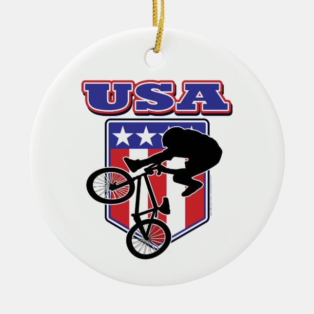 Ornamento De Cerâmica USA BMX Biker (Frente)