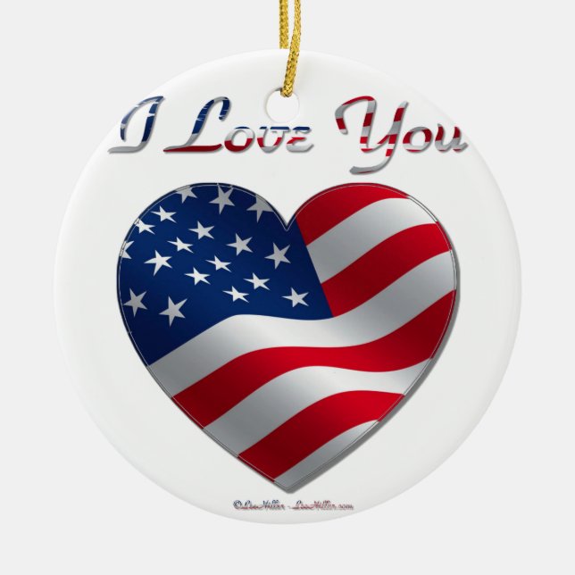 Ornamento De Cerâmica USA Flag Heart I Love You (Frente)