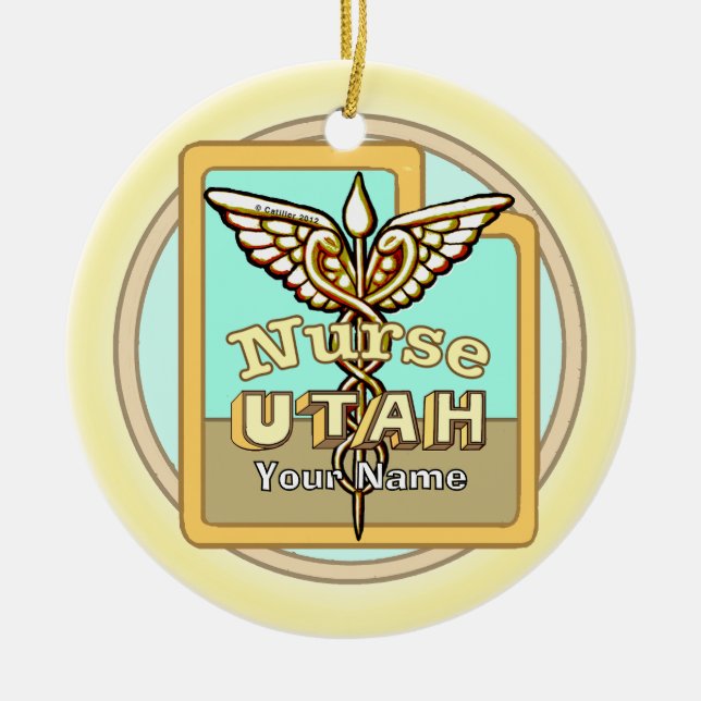 Ornamento De Cerâmica Utah Nurse Caduceus (Frente)