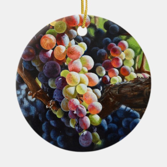 Ornamento De Cerâmica Uvas de abundância para amantes e vinhas de vinho (Frente)
