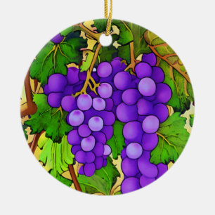 Ornamento De Cerâmica Uvas Roxas na Videira