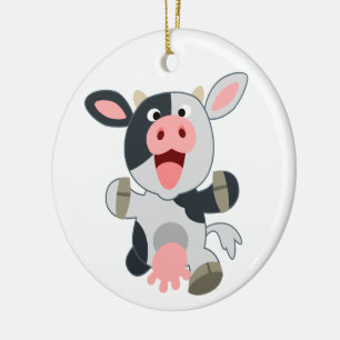 Ornamento De Cerâmica Vaca alegre bonito dos desenhos animados
