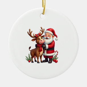 Ornamento De Cerâmica Vaca Alta de Natal com Papai Noel Escocesa Vintage