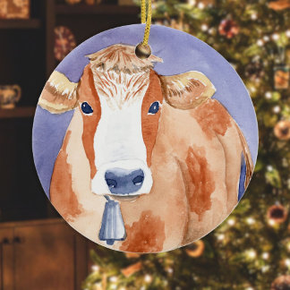 Ornamento De Cerâmica Vaca Branca e Vermelha (Série Bestas Amigáveis)