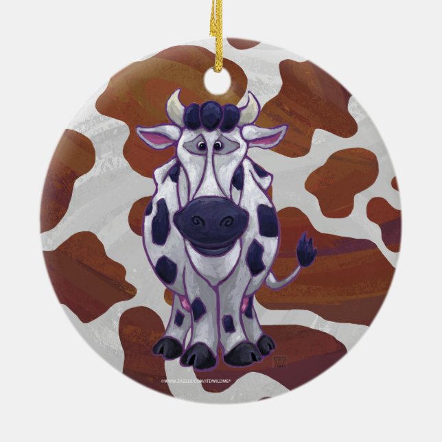 Ornamento De Cerâmica Vaca Castanho e Impressão Branco (Traseira)