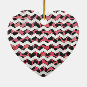 Ornamento De Cerâmica Vaca Chevron Rosa e Preta