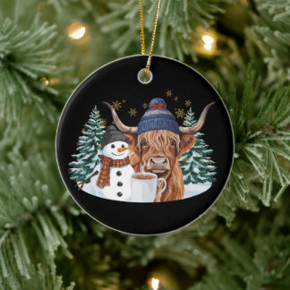 Ornamento De Cerâmica Vaca das Terras Altas Boneco de Neve Cacau Quente 