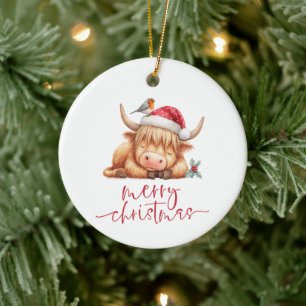 Ornamento De Cerâmica Vaca das Terras Altas Bonitas Feliz Natal