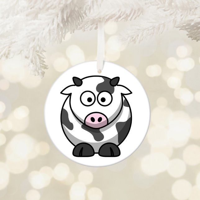 Ornamento De Cerâmica Vaca de desenho animado fofa (Cute Cow Customizable Ornament)