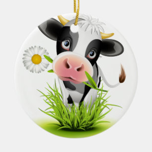 Ornamento De Cerâmica Vaca de Holstein na grama