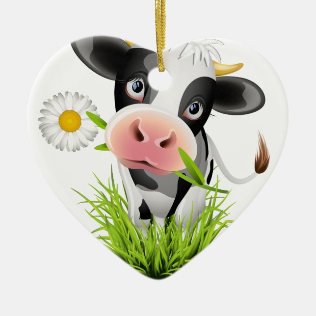 Ornamento De Cerâmica Vaca de Holstein na relva (Frente)