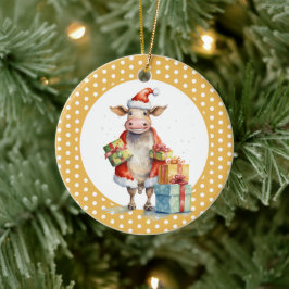 Ornamento De Cerâmica Vaca de Natal com Trocadilho