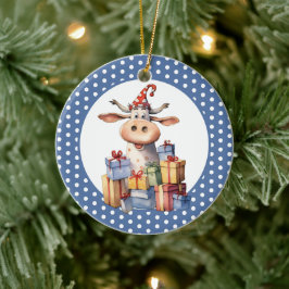 Ornamento De Cerâmica Vaca de Natal com Trocadilho