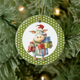 Ornamento De Cerâmica Vaca de Natal com Trocadilho