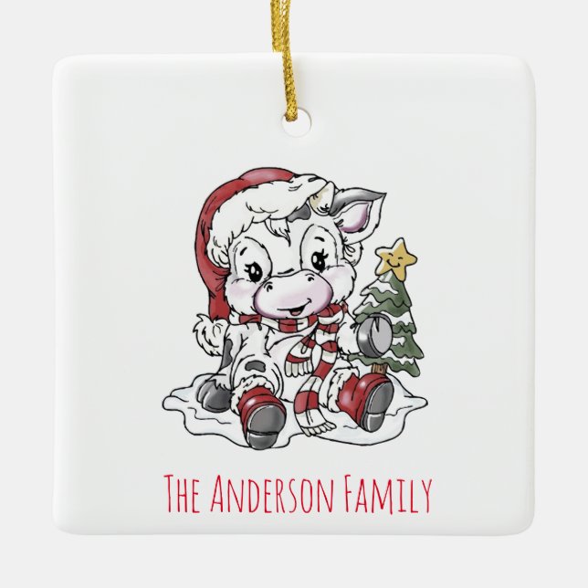 Ornamento De Cerâmica Vaca de Natal Cura Cerâmica (Frente)