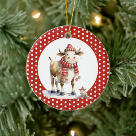 Ornamento De Cerâmica Vaca de Natal Pun