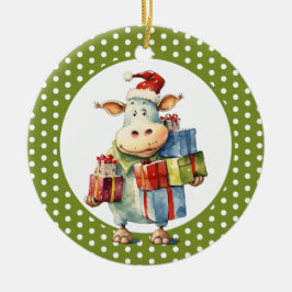 Ornamento De Cerâmica Vaca de Natal Trocadilho