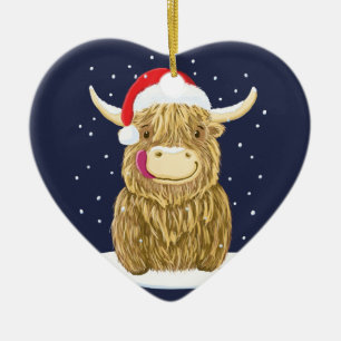 Ornamento De Cerâmica Vaca De Terras Altas Escocesa Na Neve De Natal