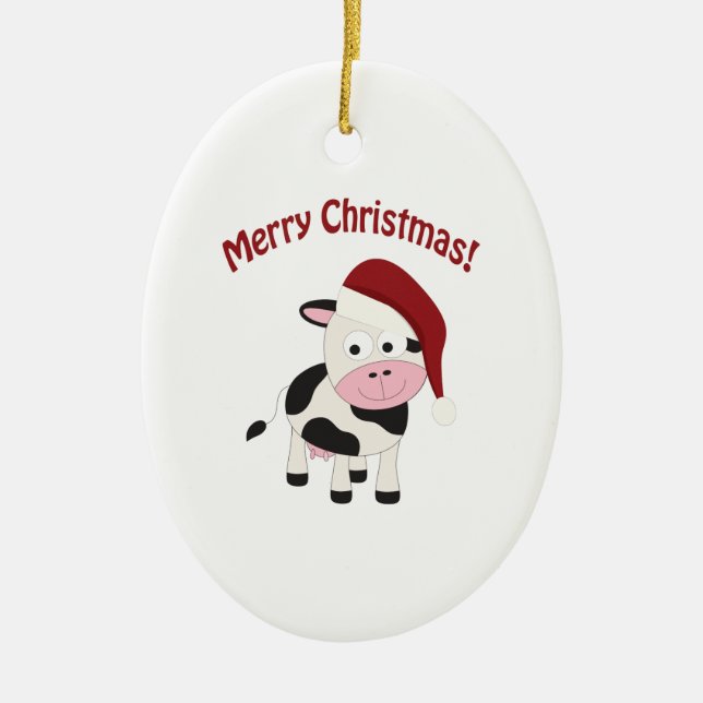 Ornamento De Cerâmica Vaca do Feliz Natal (Frente)