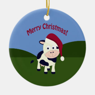 Ornamento De Cerâmica Vaca do papai noel do Feliz Natal