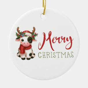 Ornamento De Cerâmica Vaca doce de Natal feliz