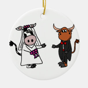 Ornamento De Cerâmica Vaca engraçada e casamento de Bull