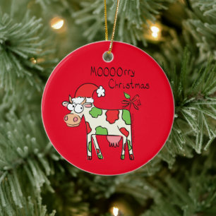 Ornamento De Cerâmica Vaca Engraçado Cartoon Natal Feriado